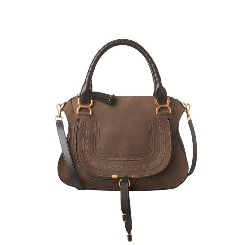 Sac porte epaule CHLOE Marcie cuir veau nubuck marron