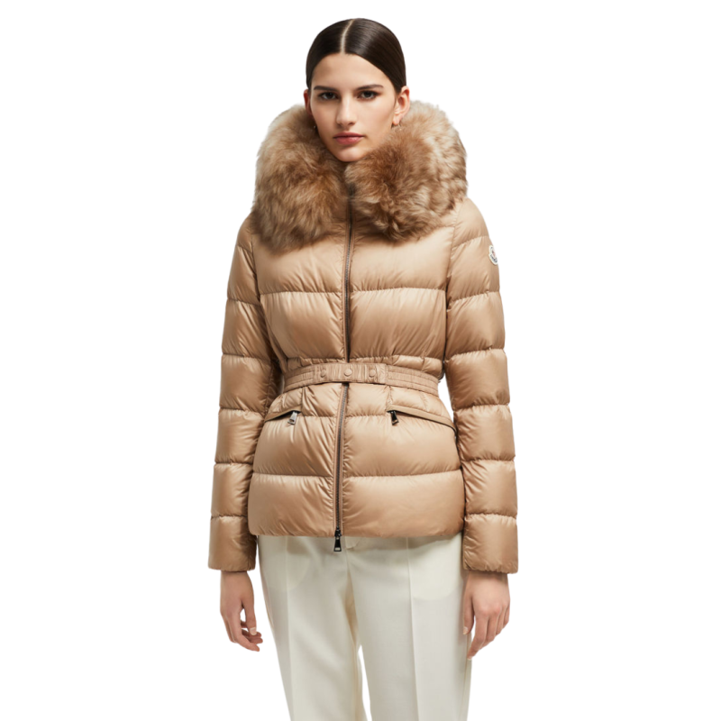 Doudoune ceinture MONCLER Boed nylon beige capuche shearling beige