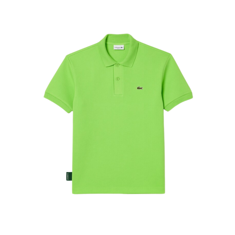 Polo manche courte LACOSTE coton pique vert fluo grosse etiquette