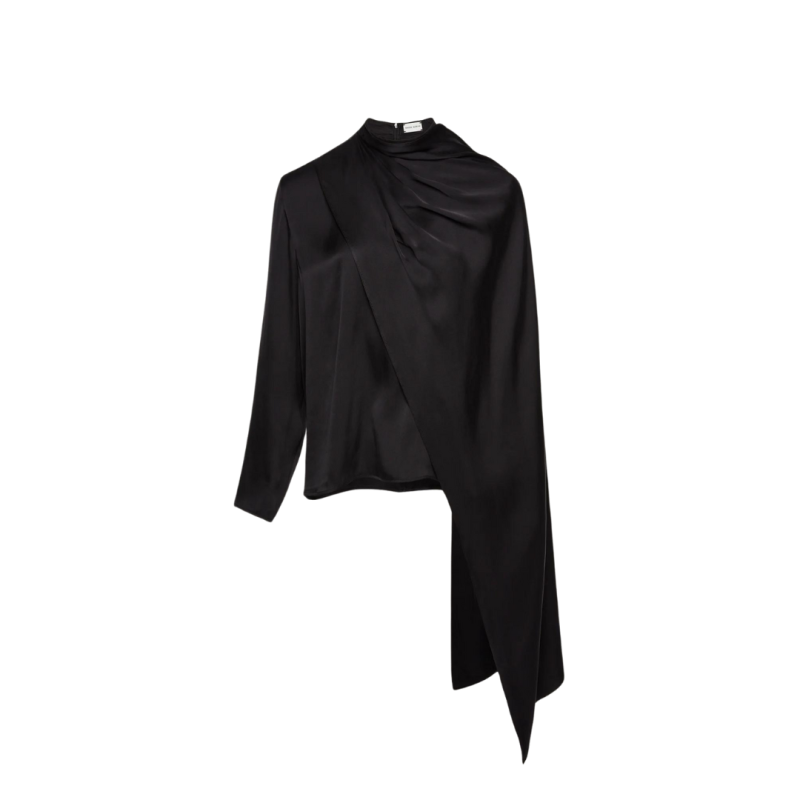 blouse col rond soie noir...